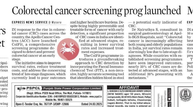 Apollo Cancer Centres Launches ‘ColFit’, A Comprehensive Colorectal Cancer Screening Program Amidst Rising Cases-2