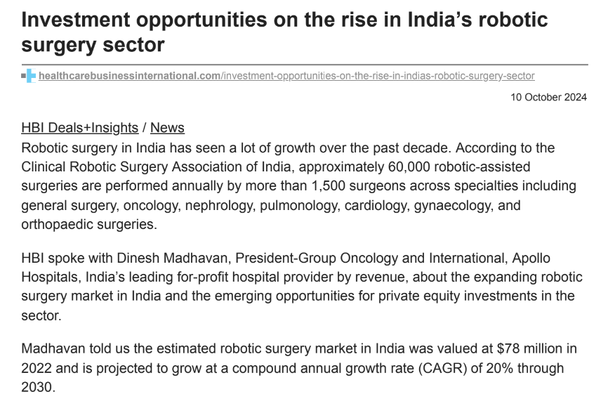 Investment opportunities on the rise in India’s robotic surgery sector