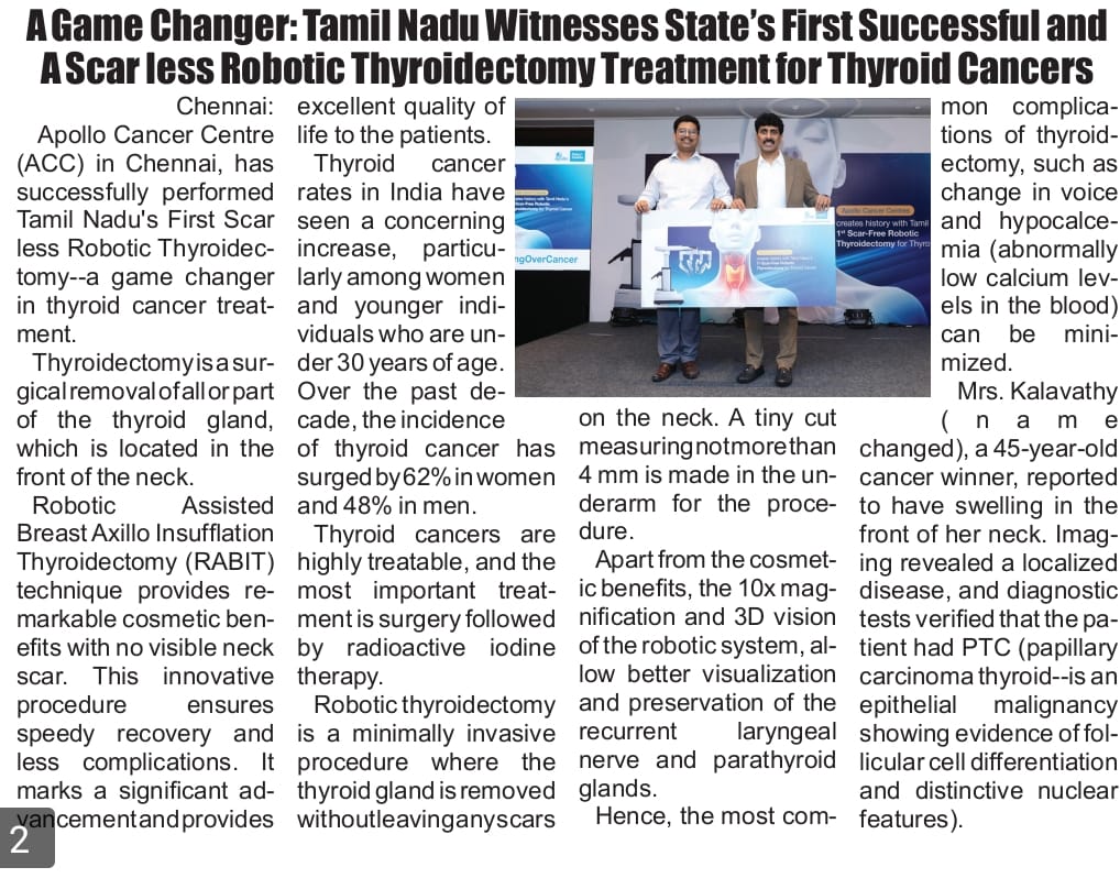A Game Changer Tamil Nadu Witnesses States First Successful and A Scar less Robotic Thyroidectomy Treatment for Thyroid Cancers-6