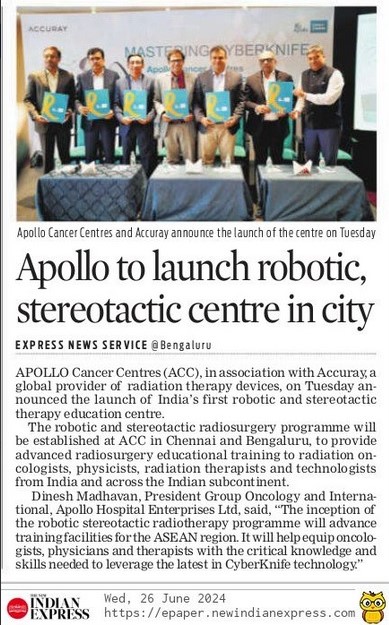Apollo Cancer Centres Collaborates With Accuray to Launch India Sub- Continent’s First Robotic Stereotactic Radiotherapy Program  news - 8