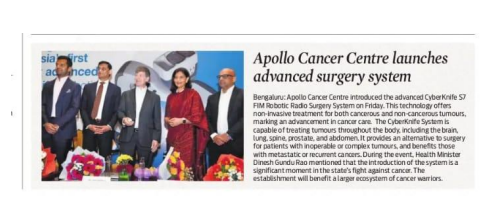 Apollo Cancer Centre Bengaluru launches South Asia’s first Cyberknife*S7™ FIM Robotic Radio Surgery System with an Academia news img - 2