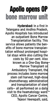 Apollo Cancer Centres Unveils its First Outpatient Bone Marrow Transplant Service in Andhra Pradesh & Telangana news img - 6