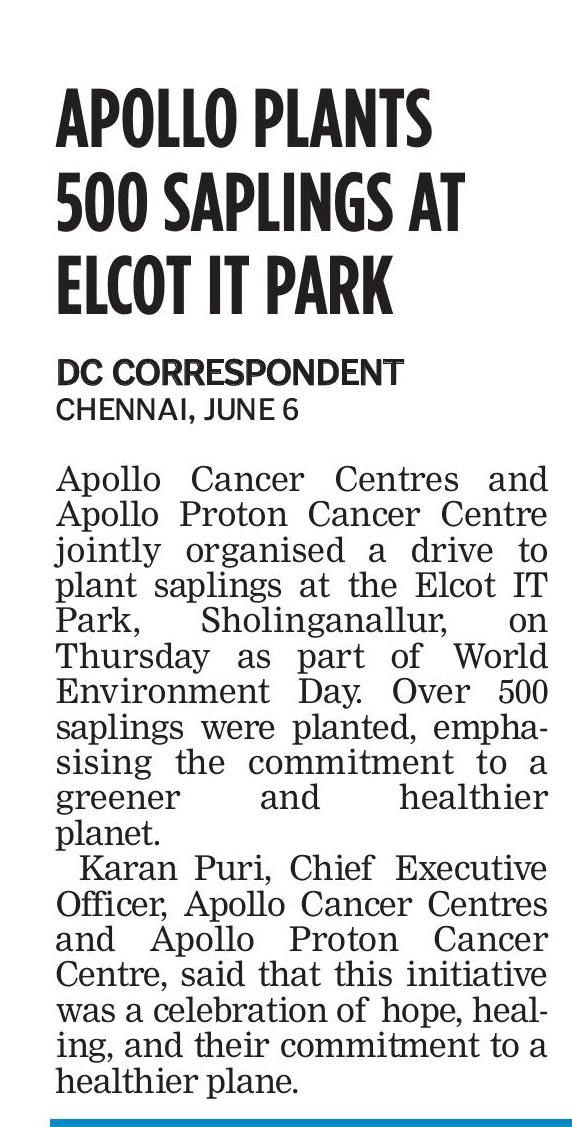 Apollo Cancer Centres and Apollo Proton Cancer Centre Commemorate World Environment Day with Sapling Plantation Drive-2